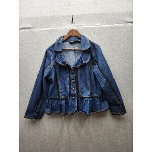 Womens 1X Denim Ruffled Hem Jacket By The Pyramid Collection